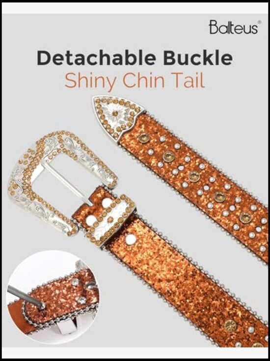 Sparkly Rhinestone Diamond Sequin Studded Belt Faux Leather Western main image 4